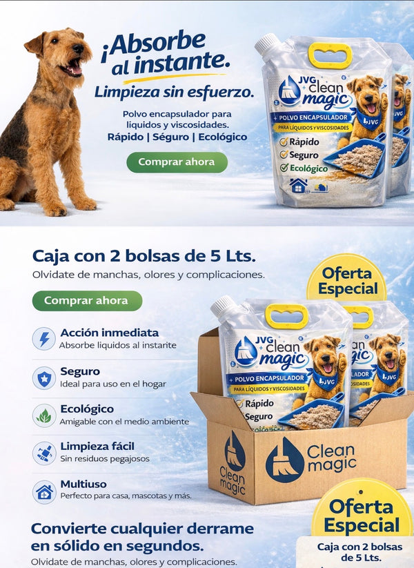 Polvo super absorbente de liquidos y viscosidades 2 Bolsas de 5 lts